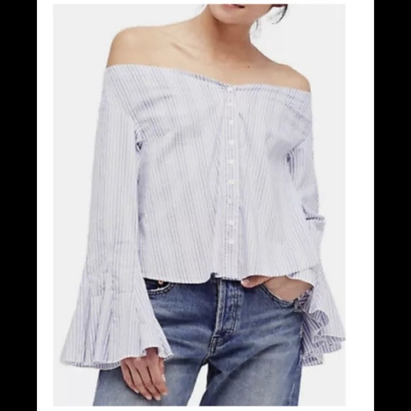 Free People March to the Beat Off the Shoulder Striped Top flared bell… - Picture 7 of 8
